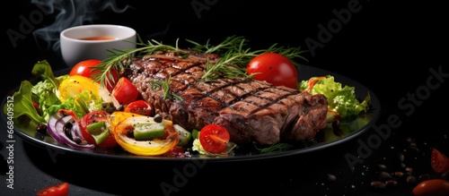 Grilled meat and salad