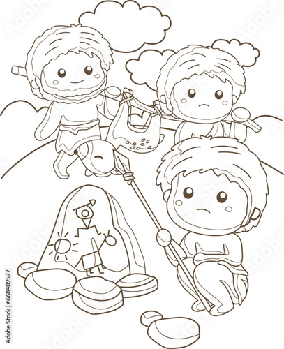 Ancient People Human Life Prehistoric Era Activity Past   Cartoon Coloring Pages Activity for Kids and Adult