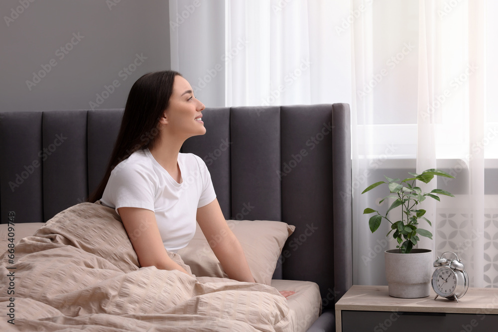 Beautiful woman in bed at home. Lazy morning Beautiful woman in bed at home. Lazy morning