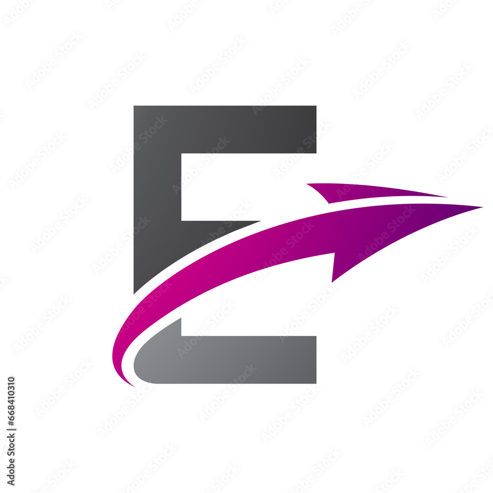 Magenta and Black Uppercase Letter E Icon with an Arrow Magenta and Black Uppercase Letter E Icon with an Arrow
