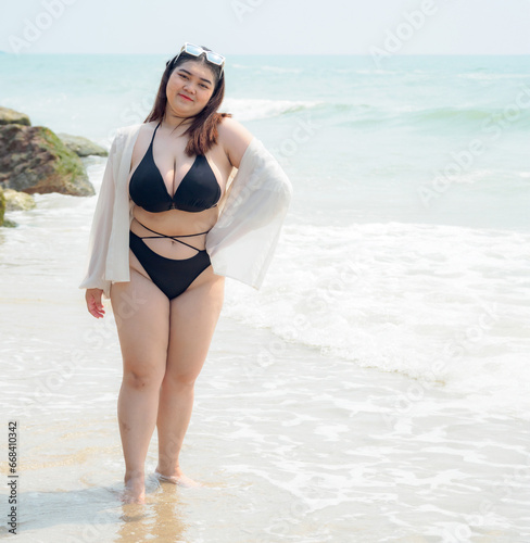 Konstfotografi Portrait young woman asian chubby fat cute beautiful one person in bikini black
