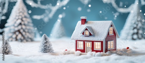 Tiny toy house in a snowy Christmas tale Holiday card