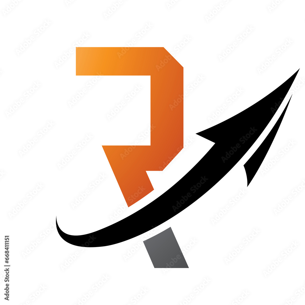Orange and Black Futuristic Letter R Icon with an Arrow Orange and Black Futuristic Letter R Icon with an Arrow