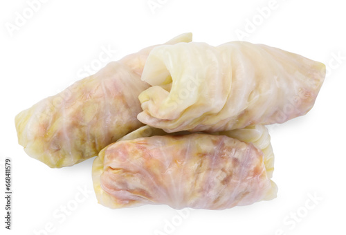 Uncooked stuffed cabbage rolls isolated on white