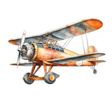 Watercolor Vintage retro Airplane, Toy Plane, Isolated background, PNG, 