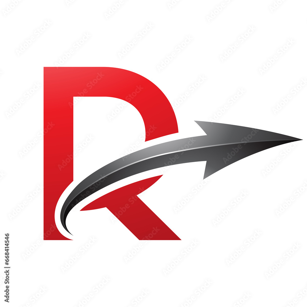 Red and Black Uppercase Letter R Icon with a Glossy Arrow Red and Black Uppercase Letter R Icon with a Glossy Arrow