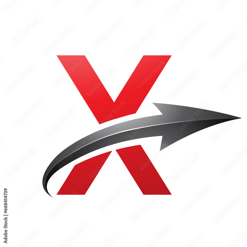 Obraz premium Red and Black Uppercase Letter X Icon with a Glossy Arrow