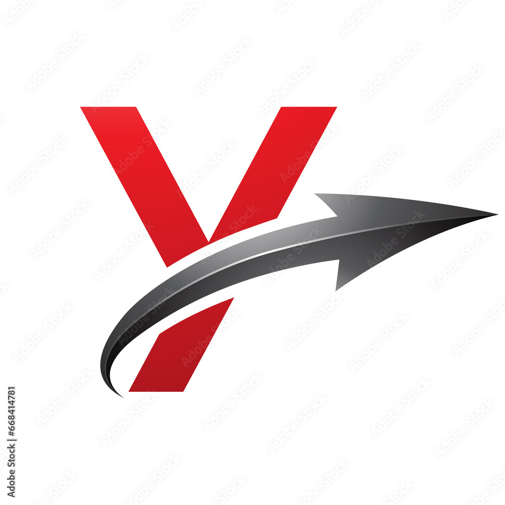 Red and Black Uppercase Letter Y Icon with a Glossy Arrow Red and Black Uppercase Letter Y Icon with a Glossy Arrow
