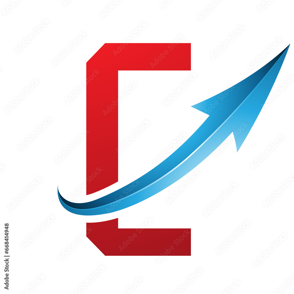 Red and Blue Futuristic Letter C Icon with a Glossy Arrow