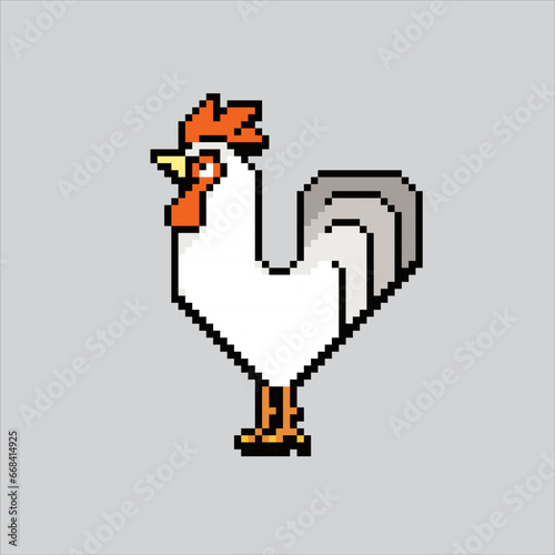 Pixel art illustration Rooster. Pixelated Rooster. Rooster farm pixelated for the pixel art game and icon for website and video game. old school retro.