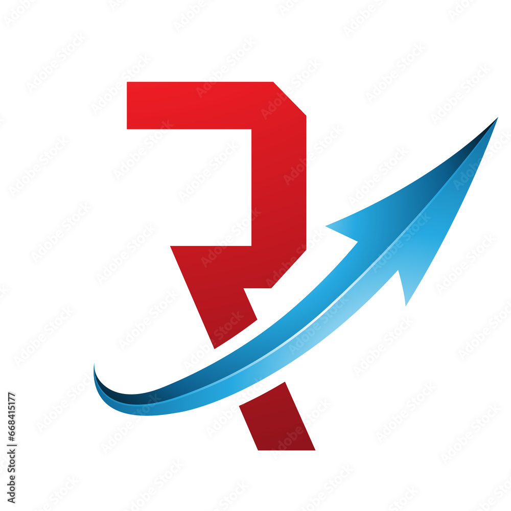 Red and Blue Futuristic Letter R Icon with a Glossy Arrow Red and Blue Futuristic Letter R Icon with a Glossy Arrow