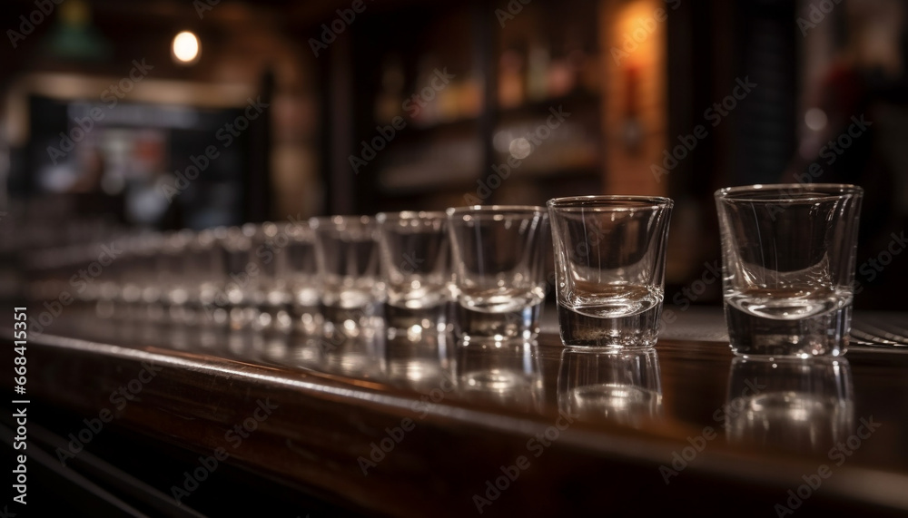 Luxury bar counter, elegant cocktails, selective focus on foreground generated by AI
