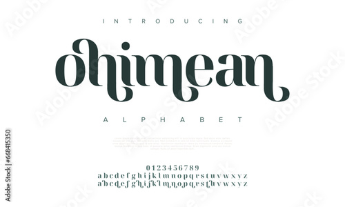 Ohimean premium luxury elegant alphabet letters and numbers. Elegant wedding typography classic serif font decorative vintage retro. Creative vector illustration