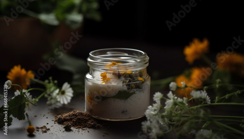 Fresh organic daisy in rustic jar brings beauty to table generated by AI