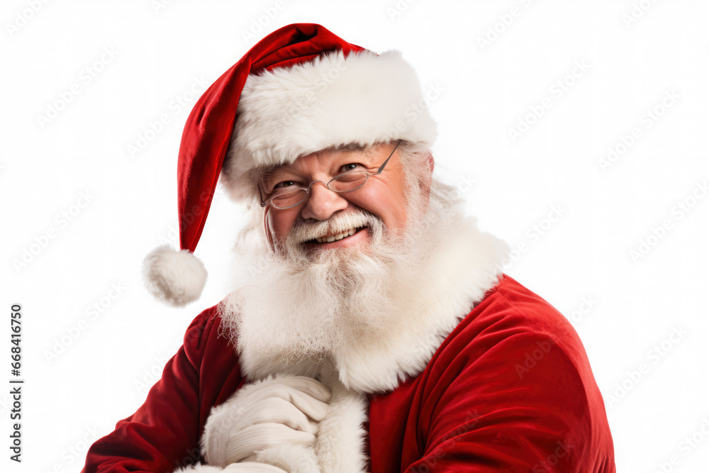 Santa Claus in his red suit taking on a white background at Christmas Santa Claus in his red suit taking on a white background at Christmas