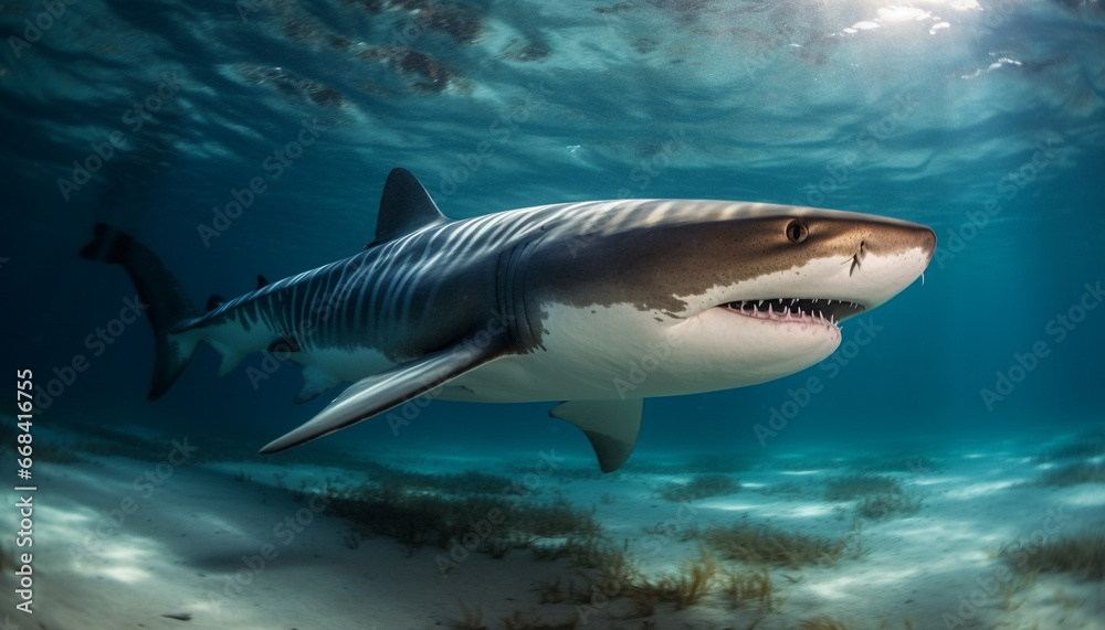 Fototapeta premium Majestic giant fish swimming in deep blue Caribbean waters generated by AI