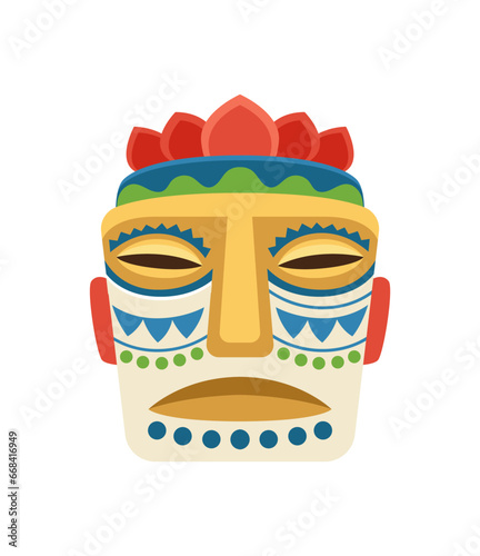 African mask concept. Traditional element of clothes for Africa. Ethnicity and culture. Sticker for social networks and messengers. Cartoon flat vector illustration isolated on white background