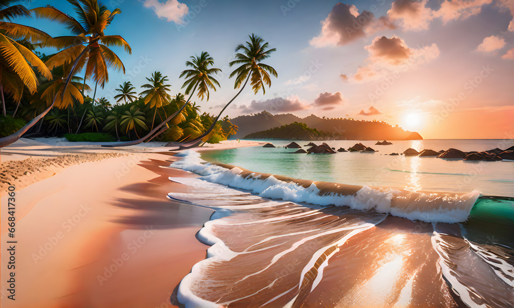Paradise Sunset on the beach.  - obrazy, fototapety, plakaty 