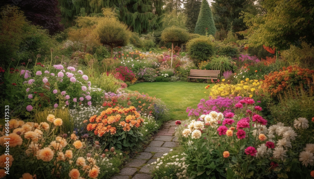 The formal garden showcases the beauty of nature floral design generated by AI