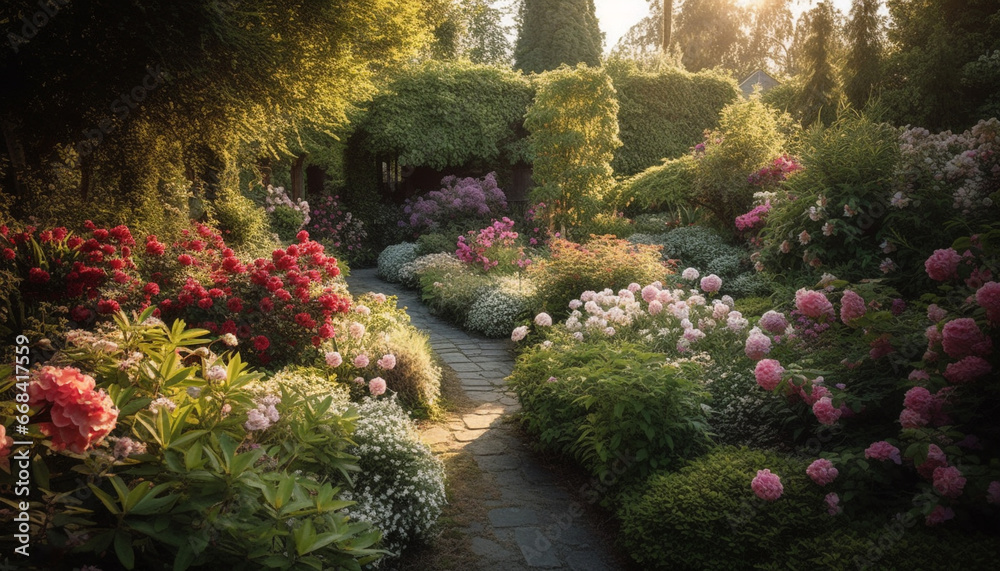 The formal garden beauty in nature blossoms with colorful flowers generated by AI