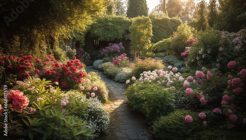 The formal garden beauty in nature blossoms with colorful flowers generated by AI