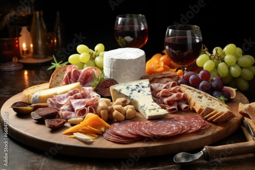 Artful presentation of a cheese and charcuterie board at a wine tasting.