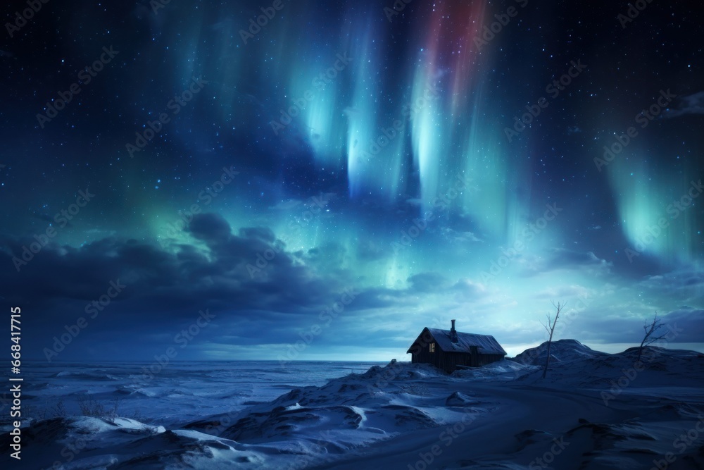 Aurora borealis lighting up a frigid polar sky.
