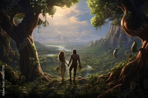 Adam and Eve in the Garden of Eden.