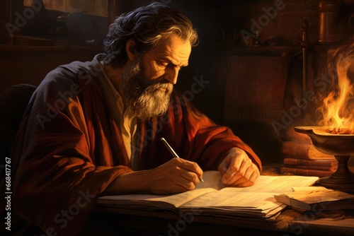 Apostle Paul writing his epistles. photo