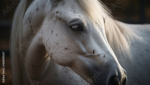 Close up portrait of a cute horse grazing in a meadow generated by AI