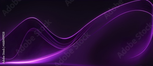 Wavy lines patterns with smooth curves flowing dynamically purple gradient light illuminated on black background from Generative AI