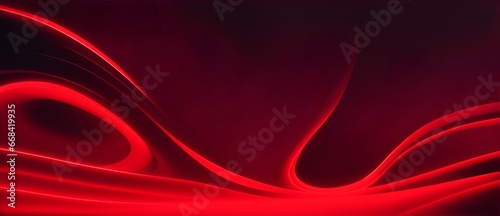  Wavy lines patterns with smooth curves flowing dynamically red gradient light illuminated on black background from Generative AI