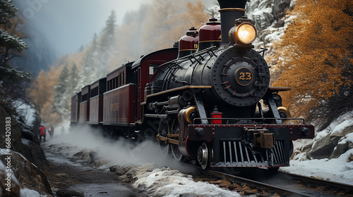 a photo of steam train in the forest made with generative AI