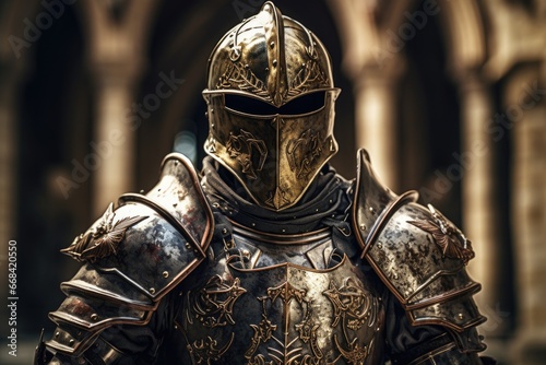 Medieval knight in full armor, ready for battle.