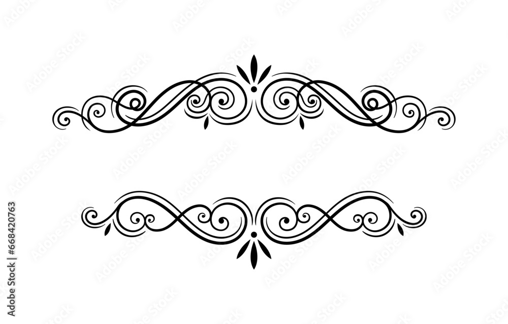 Calligraphic frame concept. Divider for ancient books in retro style. Typography and literature. Graphic element for website. Linear flat vector illustration isolated on white background Calligraphic frame concept. Divider for ancient books in retro style. Typography and literature. Graphic element for website. Linear flat vector illustration isolated on white background