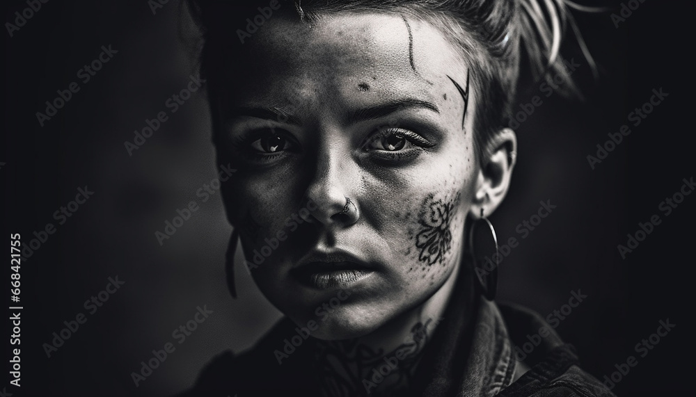 Fototapeta premium Beautiful young adults exude elegance in monochrome fine art portrait generated by AI