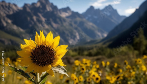Yellow sunflower in meadow, nature beauty in rural landscape generated by AI