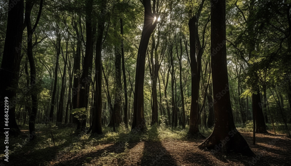 Tranquil scene Sunlit tree, vibrant foliage, nature beauty in summer generated by AI Tranquil scene Sunlit tree, vibrant foliage, nature beauty in summer generated by AI