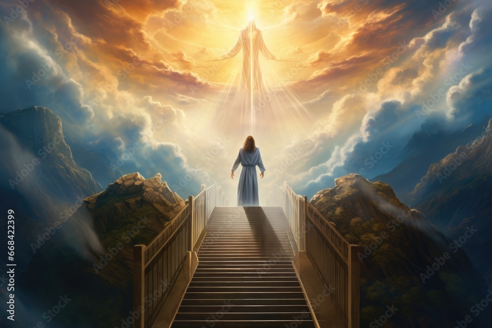 The heavenly vision of John in the book of Revelation. - obrazy, fototapety, plakaty 