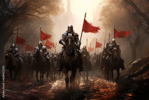 Templar knights on a quest in a fantasy landscape photo