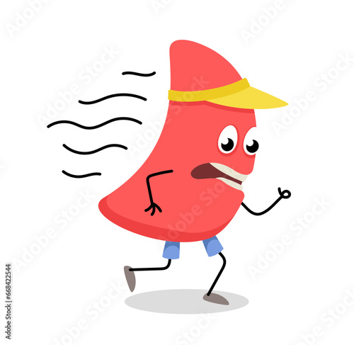 Cute monster character concept. Abstract spotted demon. Fictional character runs. Sticker for social networks and messengers. Cartoon flat vector illustration isolated on white background