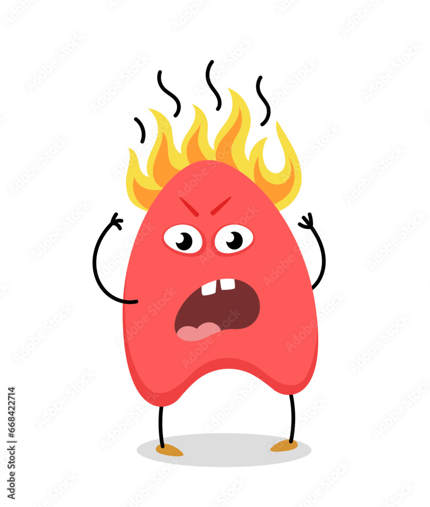 Cute monster character concept. Abstract spotted demon or devil. Fictional burning character with fire. Poster or banner. Cartoon flat vector illustration isolated on white background