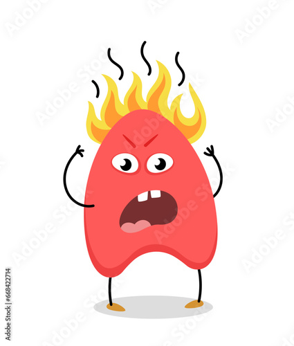 Cute monster character concept. Abstract spotted demon or devil. Fictional burning character with fire. Poster or banner. Cartoon flat vector illustration isolated on white background