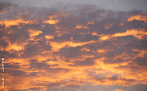 Cloudscape, Colored Clouds at Sunset near the Ocean, Background © Champ