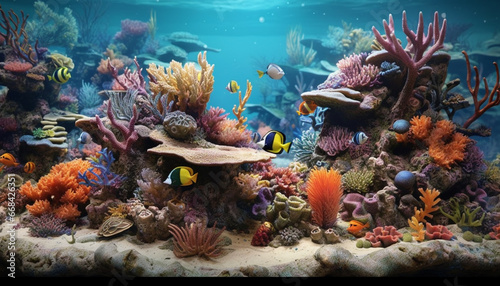 Underwater reef, fish, nature, coral, tropical climate, aquatic, multi colored sea life generated by AI © Jemastock