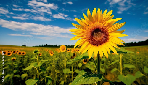 Sunflower meadow  vibrant yellow petals  nature organic beauty in summer generated by AI