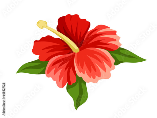 Exotic leaf concept. Tropical branch and plant part. Jungle and rainforest. Red plant with leaves. Graphic element for website. Cartoon flat vector illustration isolated on white background