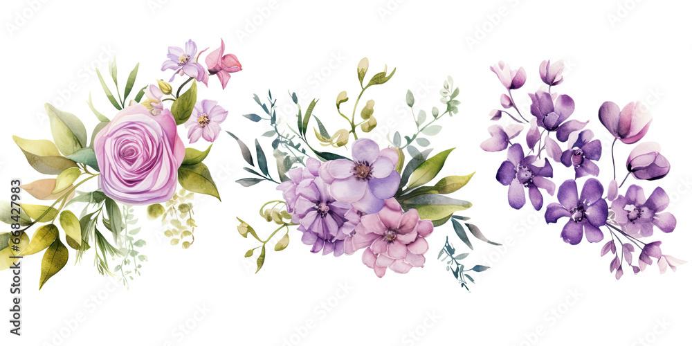 Set of flowers in watercolor