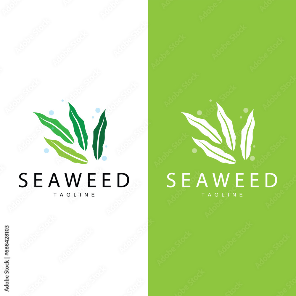 Seaweed Logo Design, Underwater Plant Design Illustrations, Cosmetics and Food Ingredient