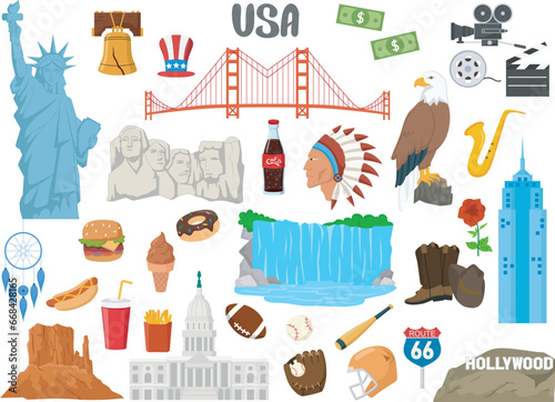 Set of USA famous landmarks
